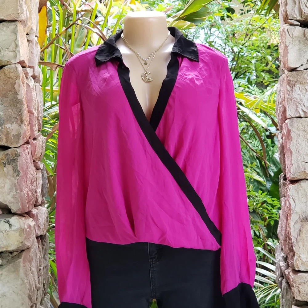 bebe purple and Black Wrap Blouse